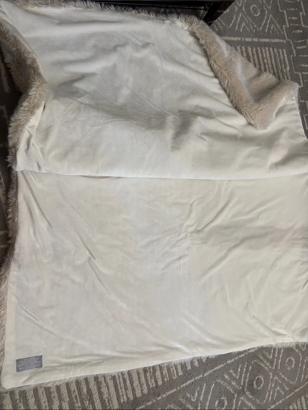 Restoration Hardware Teen Plush Faux Fur Throw in Cream with Gold Accent